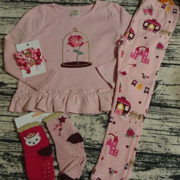 Gymboree Royal Princess 5T Leggings Shirt Hair Curly Clips Socks Outfit NWT - Picture 2 of 7